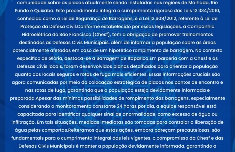 NOTA DE ESCLARECIMENTO – Prefeitura de Glória-BA